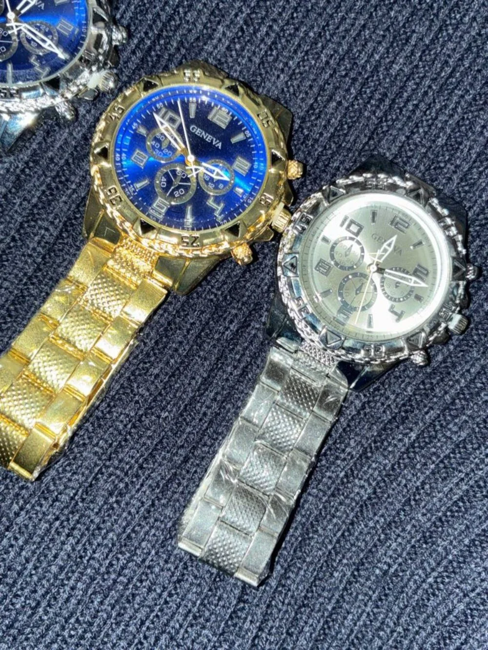 Lot Of 4 Mens Geneva Wrist Watches Blue Gold Steel - Brand New Same Day Shipping